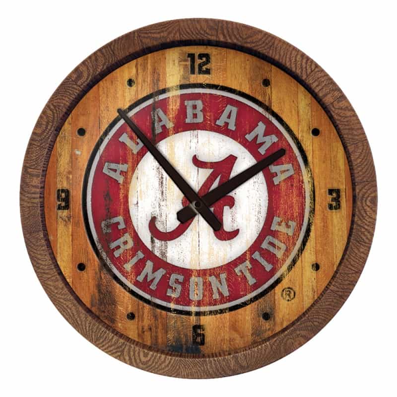 Alabama Crimson Tide: School Seal - Weathered "Faux" Barrel Top Wall Clock