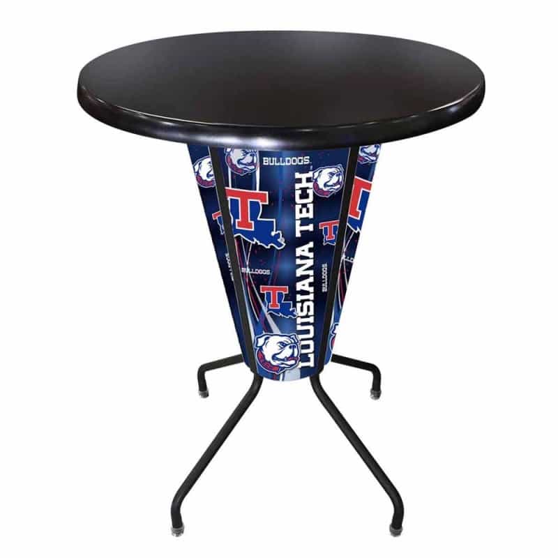 L218 Louisiana Tech University 42" Tall - 36" Indoor/Outdoor Black Steel Top Lighted Pub Table With Black Wrinkle Finish