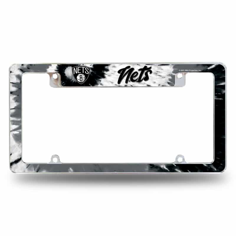 Rico Industries Nba Basketball Brooklyn Nets Tie Dye 12" X 6" Chrome All Over Automotive License Plate Frame
