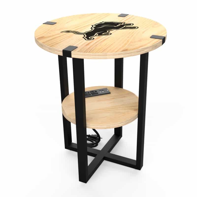 Detroit Lions Round Side Table With Charging Station