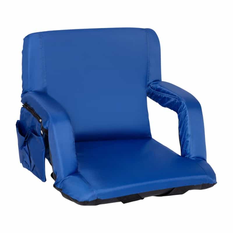 Malta Blue Portable Lightweight Reclining Stadium Chair With Armrests, Padded Back & Seat With Dual Storage Pockets And Backpack Straps