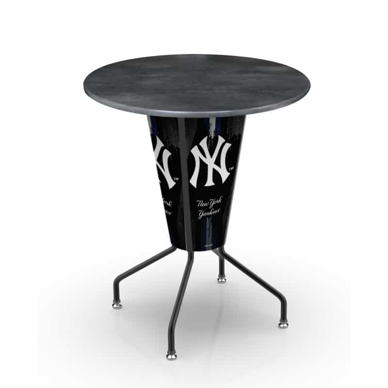 L218 York Yankees 42" Tall - 36" Indoor/Outdoor Black Steel Top Lighted Pub Table With Black Wrinkle Finish