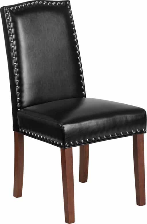 Black Leather Parsons Poker Chair With Silver Nail Heads