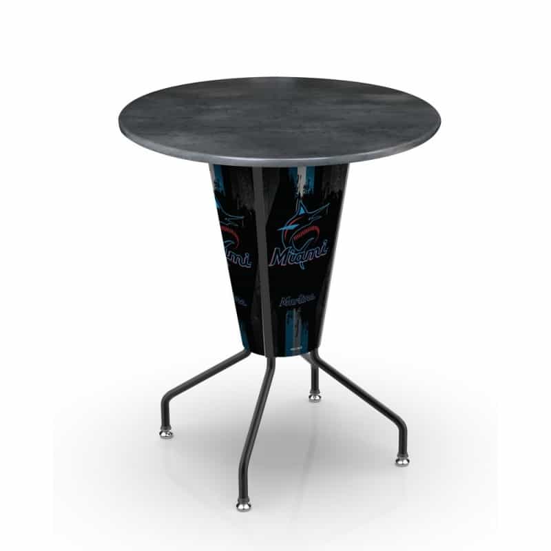 L218 Miami Marlins 42" Tall - 36" Indoor/Outdoor Black Steel Top Lighted Pub Table With Black Wrinkle Finish