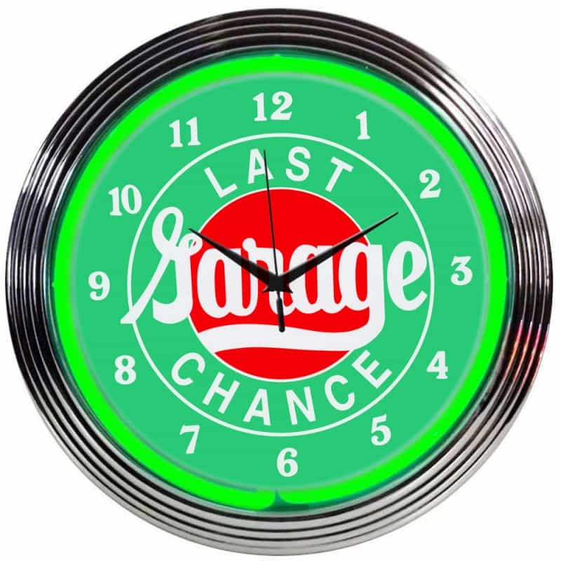 Last Chance Garage Neon Clock 15" X 15" X 3"