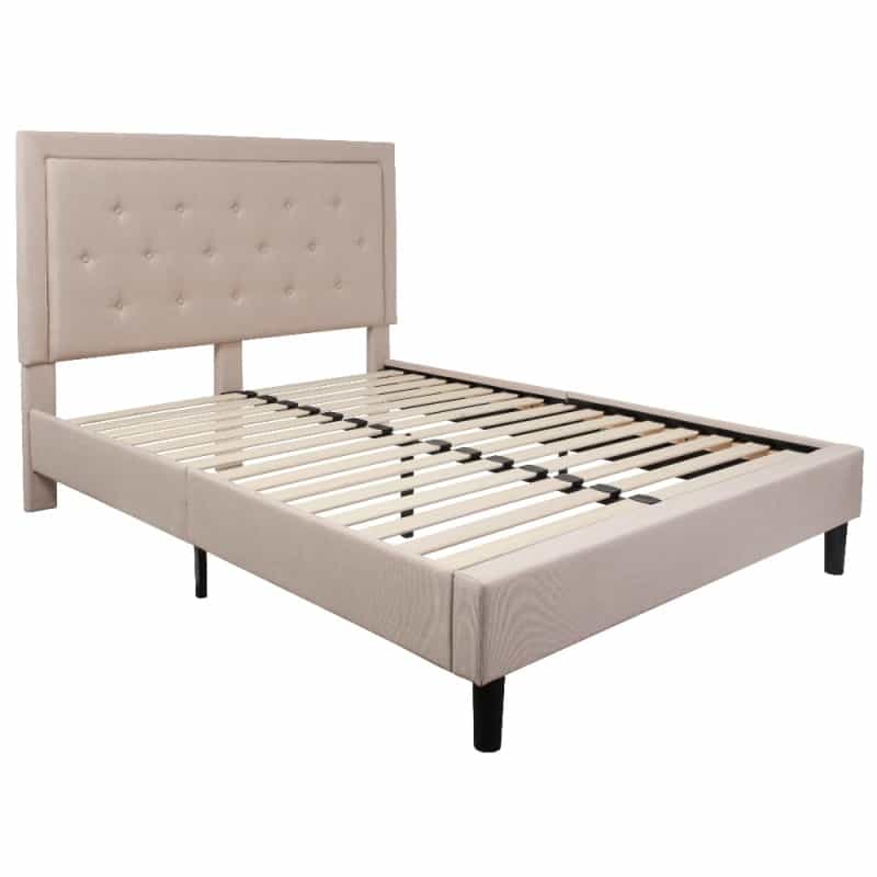 Roxbury Queen Size Tufted Upholstered Platform Bed In Beige Fabric