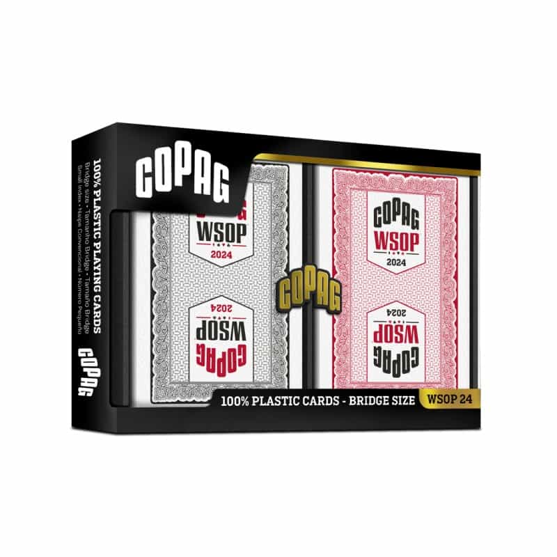 Copag Wsop 2024 Traditional Design 100% Plastic Playing Cards - Narrow Size (Bridge) Regular Index Black/Red Double Deck Set