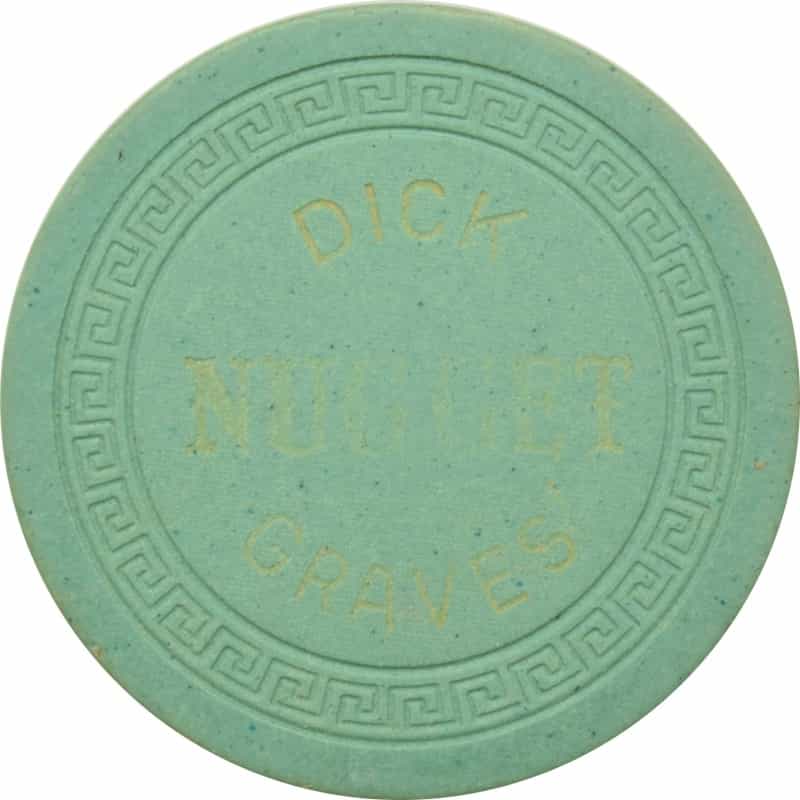 Dick Graves' Nugget Casino Sparks Nevada Green Roulette Chip 1950s