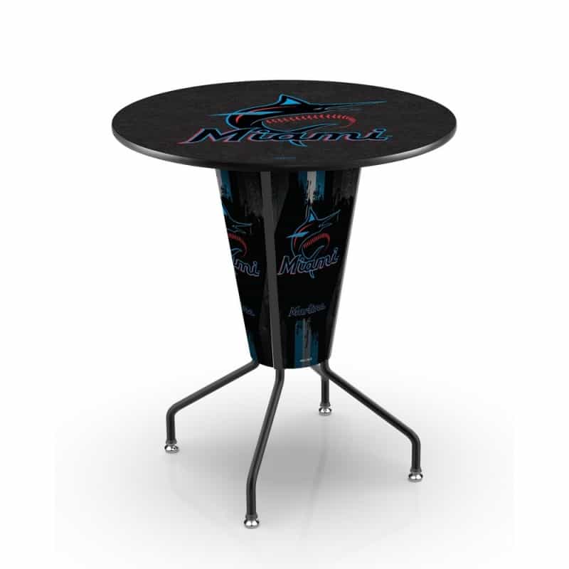 L218 Miami Marlins 42" Tall - 36" Indoor Logo Top Lighted Pub Table With Black Wrinkle Finish