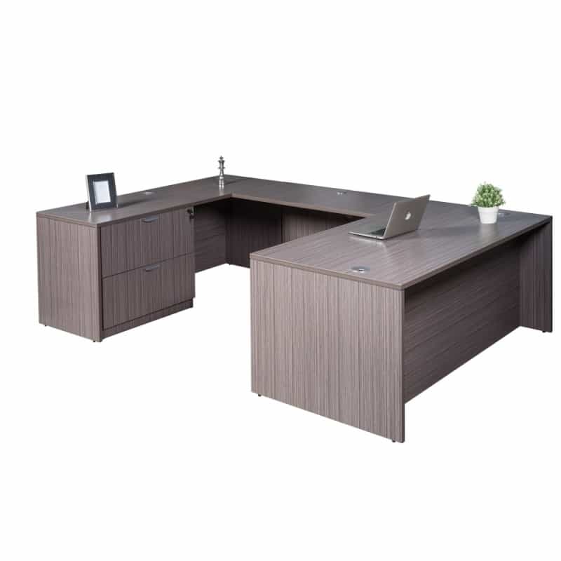 Boss Office Products 71 Inch Executive U-Shape Desk With 2 Drawer Lateral File And Credenza, Driftwood ((N101,N170,N143,N112)Driftwood)