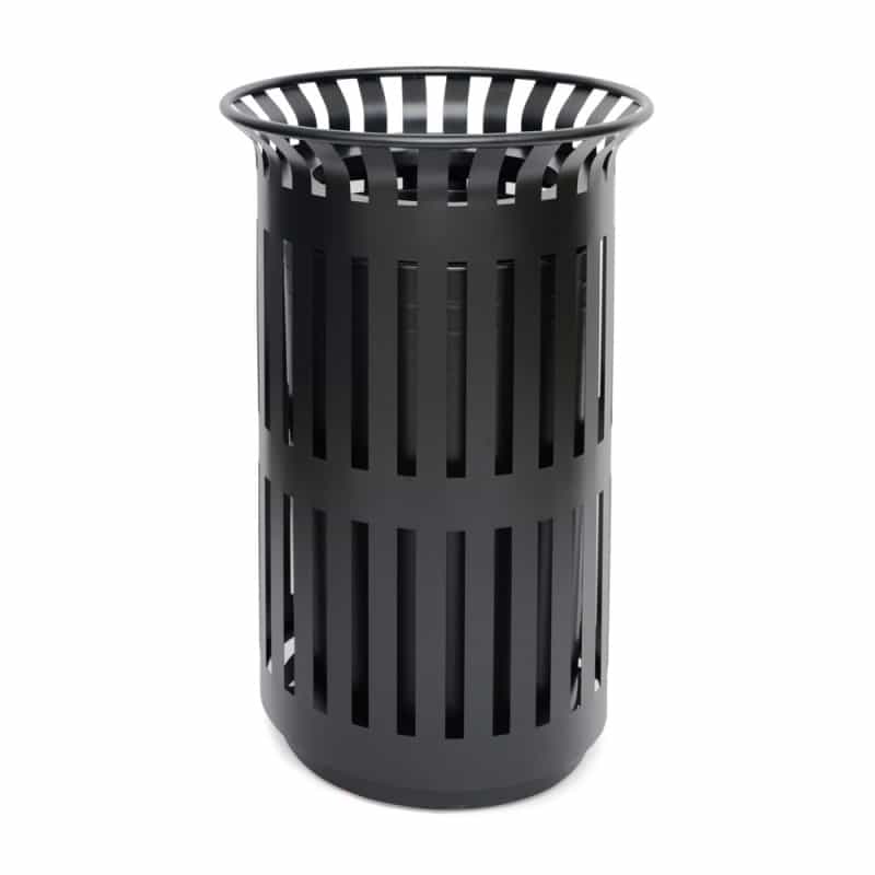 Collins Commercial Grade Black Outdoor Round Slatted Steel 37 Gallon Trash Can With Removable Inner Bin