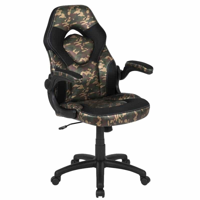X10 Gaming Chair, Racing Style Ergonomic Office Chair, Height Adjustable Swivel Computer Chair With Flip-Up Arms, Camouflage/Black Leathersoft