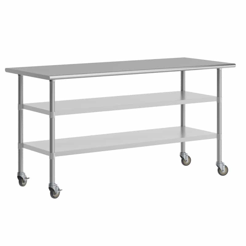Reader Nsf Certified Stainless Steel Prep And Work Table 30"X 72" With 2 Galvanized Steel Undershelves And 4 Casters, Heavy Duty Food Prep Worktable