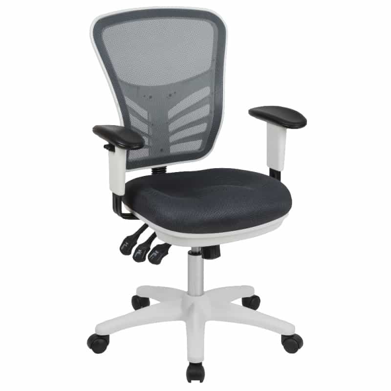 Nicholas Mid-Back Dark Gray Mesh Multifunction Executive Swivel Ergonomic Office Chair With Adjustable Arms And White Frame