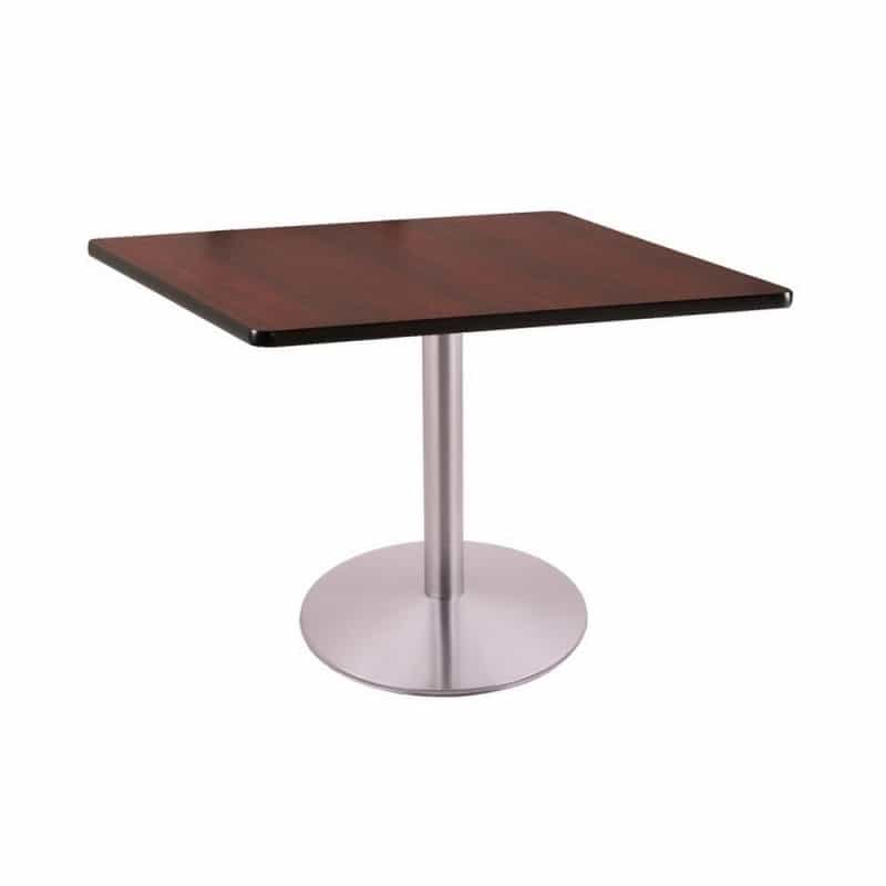 30" Tall Dining Height 214 Table With A Stainless Finish, 22" Diameter Round Footed Base And A Square Reversable (Black Or Dark Cherry) Top, Top Size: 36 X 36 Inch - Square