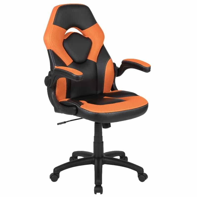 X10 Gaming Chair, Racing Style Ergonomic Office Chair, Height Adjustable Swivel Computer Chair With Flip-Up Arms, Orange/Black Leathersoft