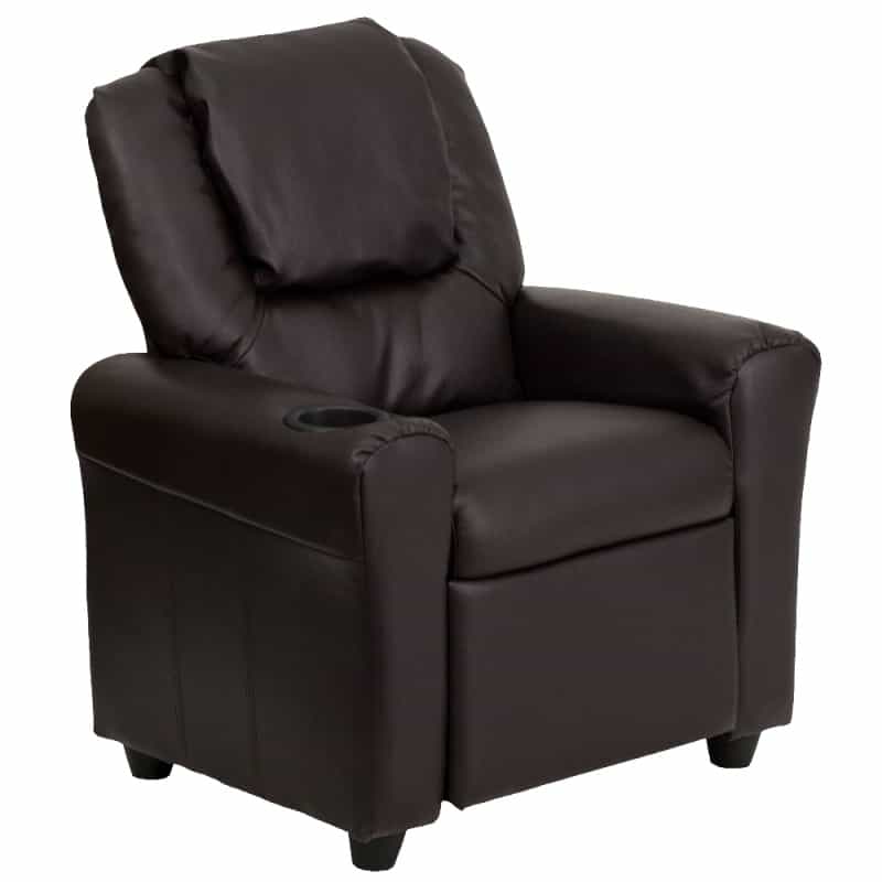 Vana Contemporary Brown Leathersoft Kids Recliner With Cup Holder And Headrest