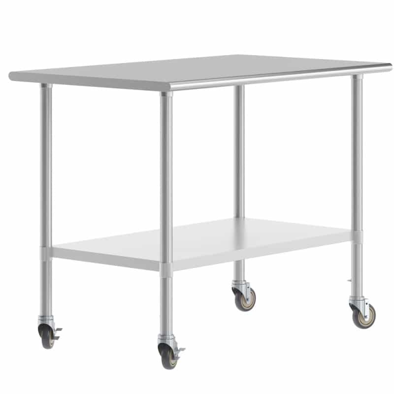 Reese 30X48 Portable Prep And Work Table With Nsf Certified 18 Gauge Stainless Steel Top Shelf, Galvanized Steel Undershelf, 4 Casters With 2 Locking