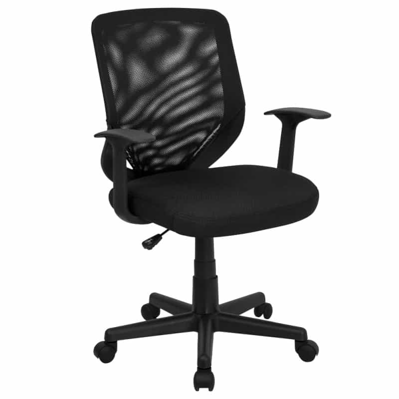 Norris Mid-Back Black Mesh Tapered Back Swivel Task Office Chair With T-Arms