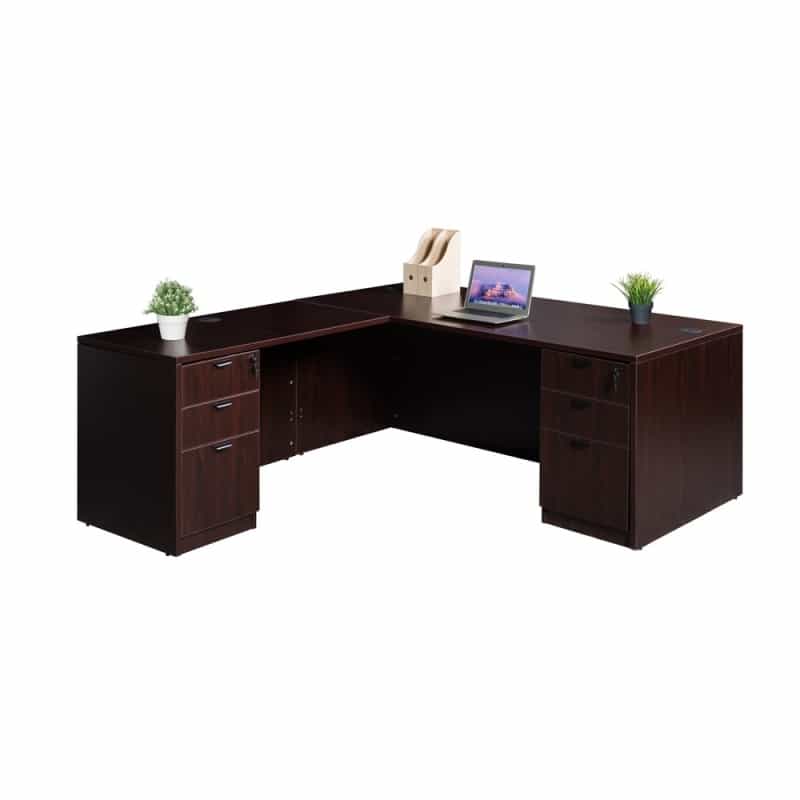 Boss Office Products 66 Inch Executive L-Shape Corner Desk With Dual Box/Box/File Storage Pedestals, Mahogany ((N102,N196,2 N166)Mahogany)