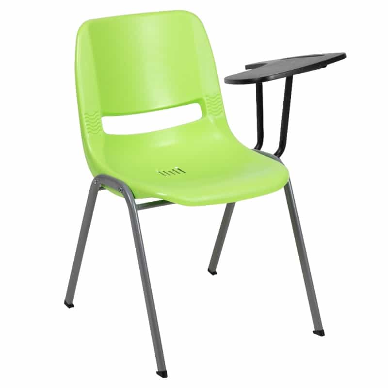 Hercules Green Ergonomic Shell Chair With Left Handed Flip-Up Tablet Arm