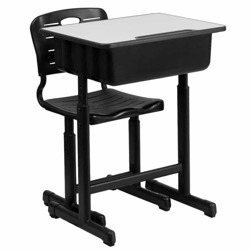 Nila Adjustable Height Student Desk And Chair With Black Pedestal Frame