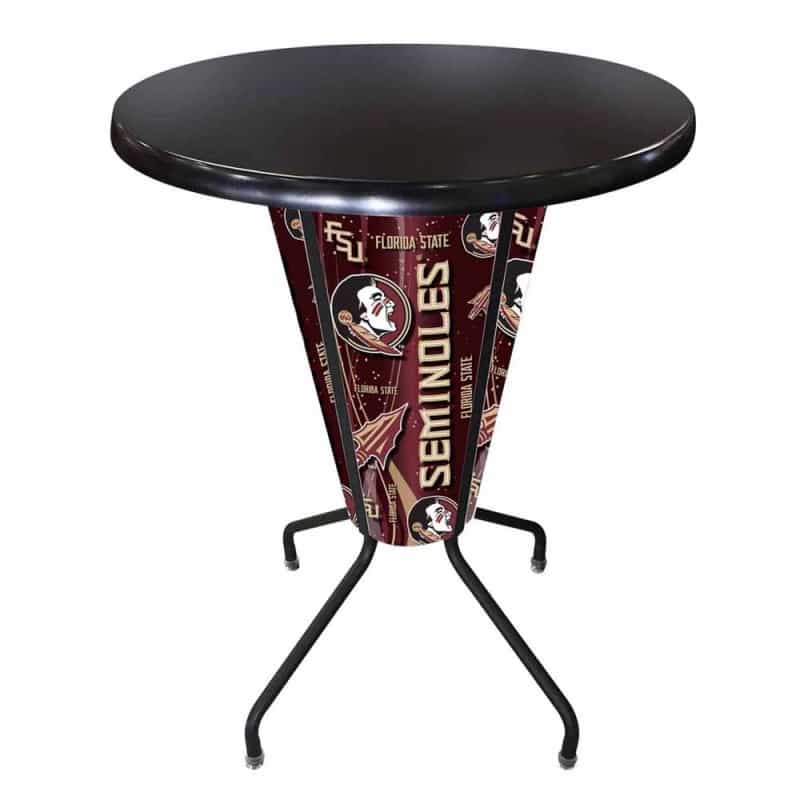 L218 Florida State University 42" Tall - 36" Indoor/Outdoor Black Steel Top Lighted Pub Table With Black Wrinkle Finish