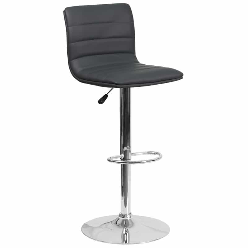 Vincent Modern Gray Vinyl Adjustable Bar Stool With Back, Swivel Stool With Chrome Pedestal Base And Footrest
