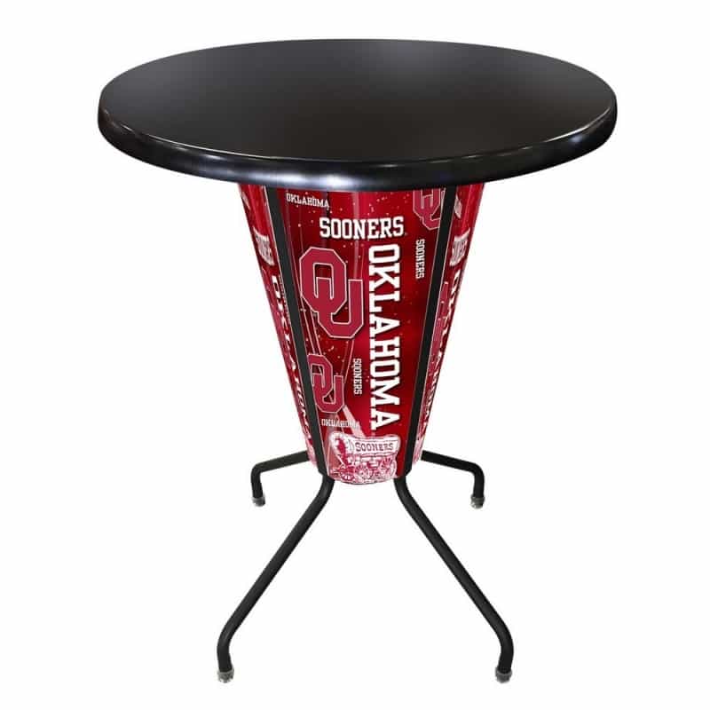 L218 Oklahoma University 42" Tall - 36" Indoor/Outdoor Black Steel Top Lighted Pub Table With Black Wrinkle Finish