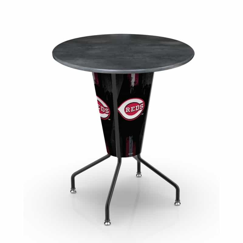 L218 Cincinnati Reds 42" Tall - 36" Indoor/Outdoor Black Steel Top Lighted Pub Table With Black Wrinkle Finish