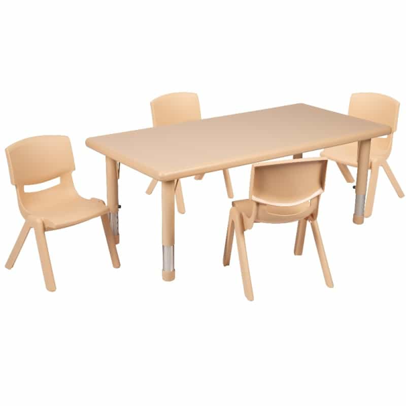 Emmy 24"W X 48"L Rectangular Natural Plastic Height Adjustable Activity Table Set With 4 Chairs