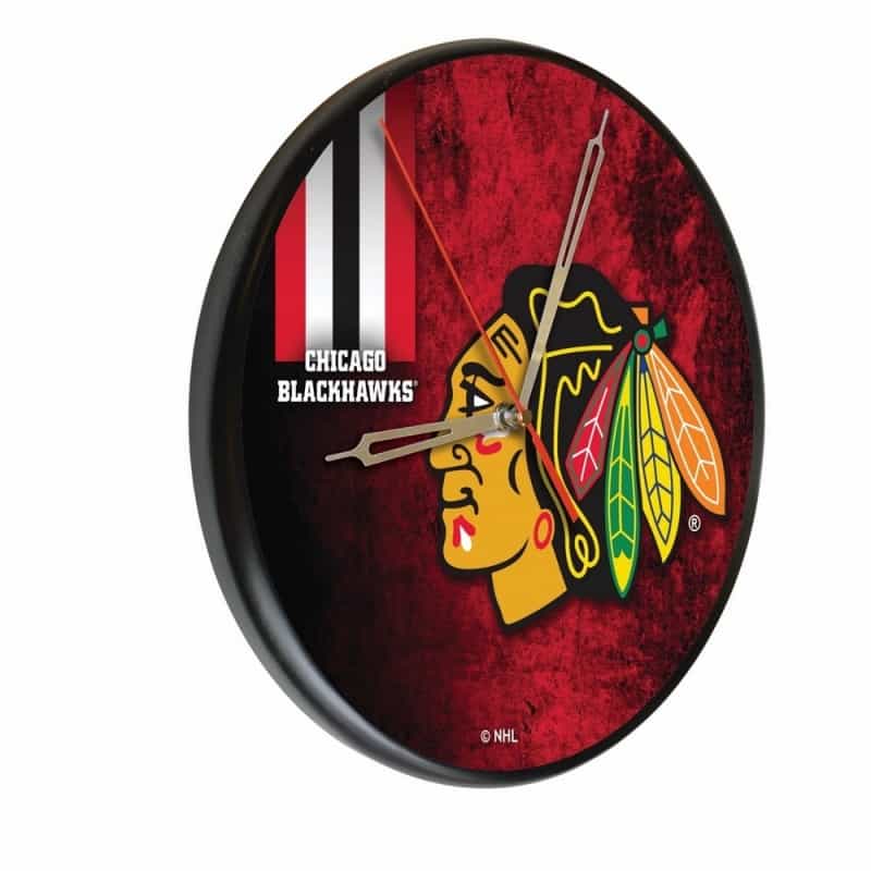 Chicago Blackhawks 13" Solid Wood Clock By Holland Bar Stool Co
