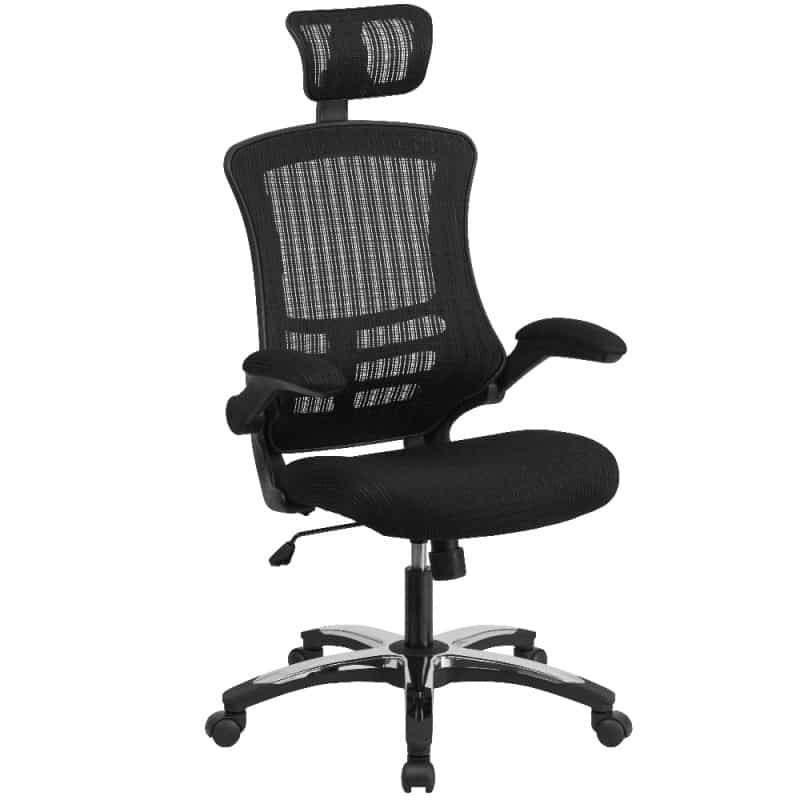 Kelista High-Back Black Mesh Swivel Ergonomic Executive Office Chair With Flip-Up Arms And Adjustable Headrest