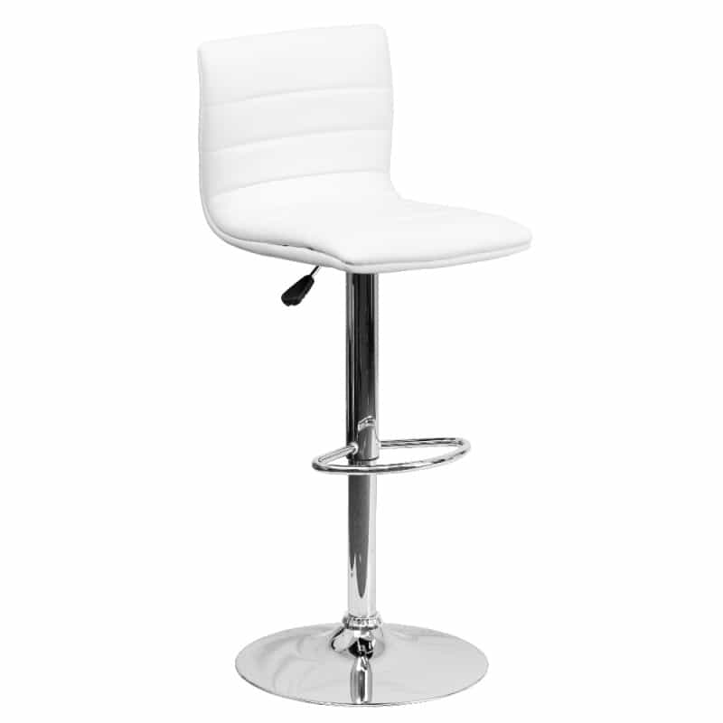 Vincent Modern White Vinyl Adjustable Bar Stool With Back, Swivel Stool With Chrome Pedestal Base And Footrest