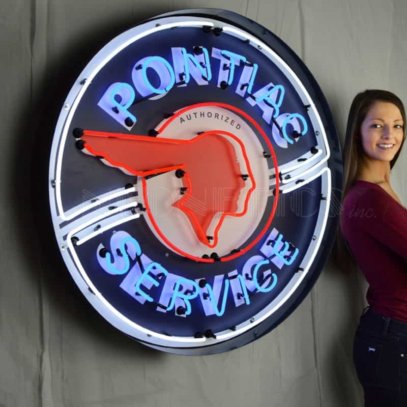 Pontiac Service 36 Inch Neon Sign In Metal Can