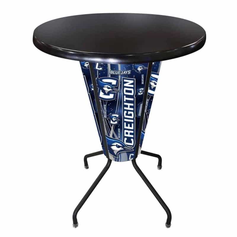 L218 Creighton University 42" Tall - 36" Indoor/Outdoor Black Steel Top Lighted Pub Table With Black Wrinkle Finish
