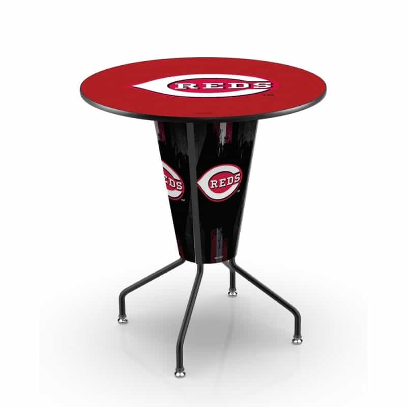 L218 Cincinnati Reds 42" Tall - 36" Indoor Logo Top Lighted Pub Table With Black Wrinkle Finish