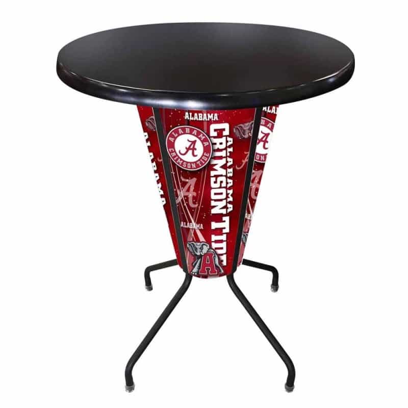 L218 University Of Alabama 42" Tall - 36" Indoor/Outdoor Black Steel Top Lighted Pub Table With Black Wrinkle Finish