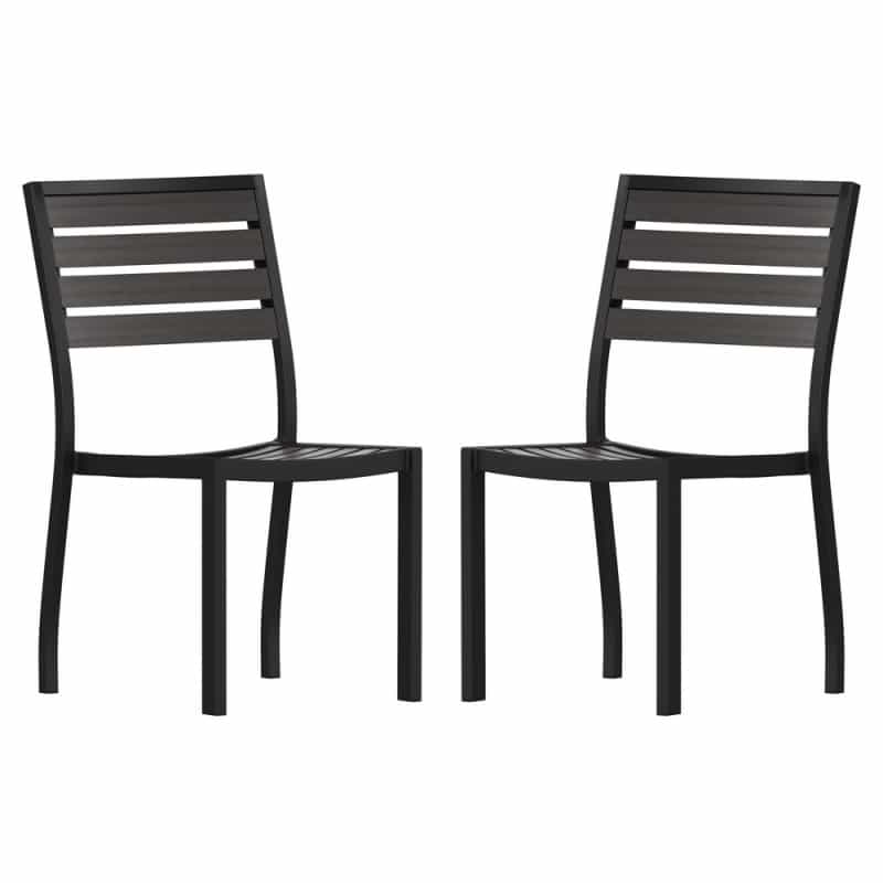 Lark Outdoor Stackable Side Chair With Gray Wash Faux Teak Poly Slats, Set Of 2