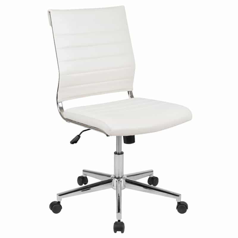 Hansel Mid-Back Armless White Leathersoft Contemporary Ribbed Executive Swivel Office Chair