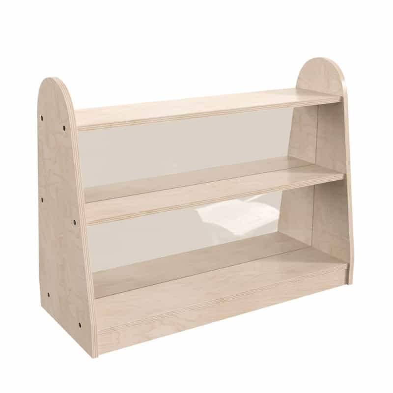 Bright Beginnings Commercial Grade 3 Shelf Double Sided Woodenclassroom Storageunit With Clear Plastic Divider, Safe, Kid Friendly Design, Natural
