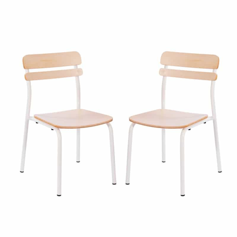 2 Pack Cyprus Commercial Grade Solid Wood Dining Chairs With White Metal Frames And Antique White Finish