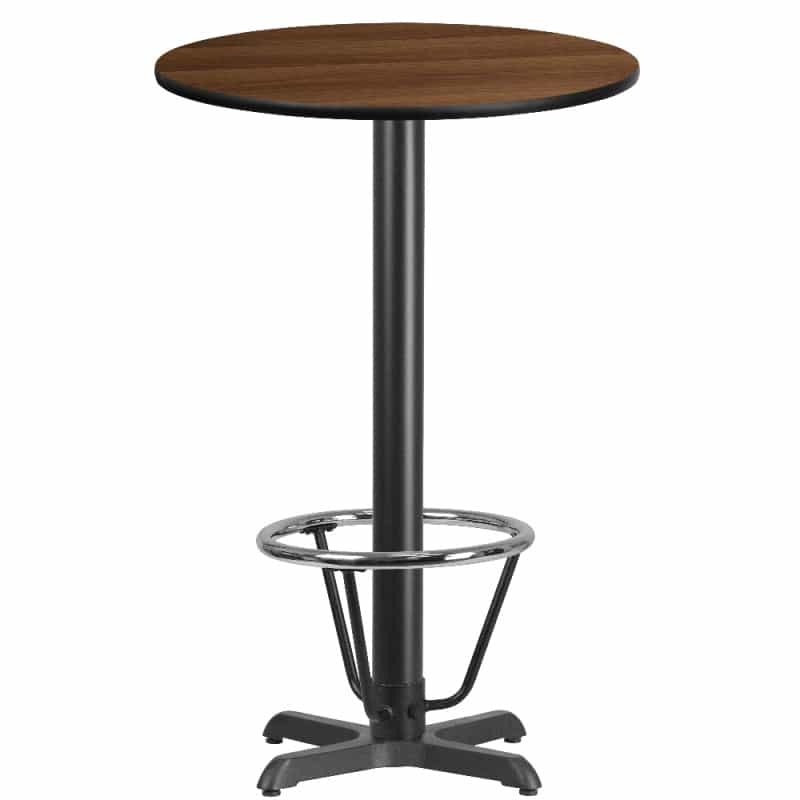 Stiles 24'' Round Walnut Laminate Table Top With 22'' X 22'' Bar Height Table Base And Foot Ring