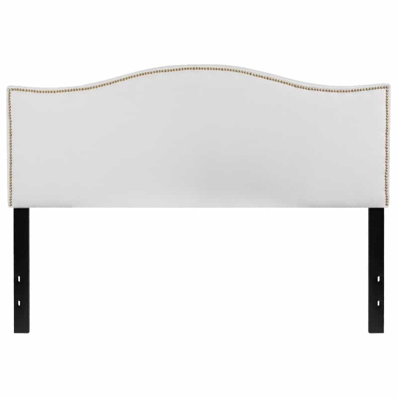 Lexington Upholstered Queen Size Headboard With Accent Nail Trim In White Fabric