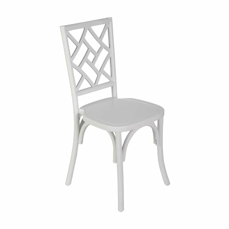 Brooklyn Commercial Grade White Solid Wood Stackable Dining Chair With Intricate Back Detail