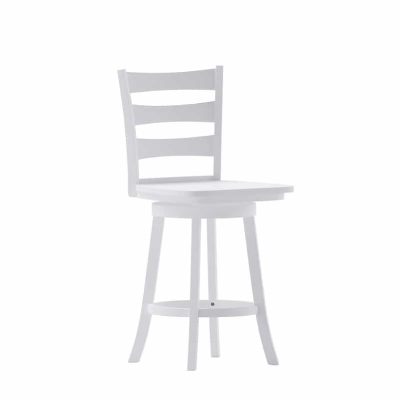 Liesel Commercial Grade Wooden Classic Ladderback Swivel Counter Height Barstool With Solid Wood Seat, Antique White Wash