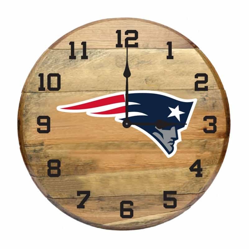 England Patriots Oak Barrel Clock
