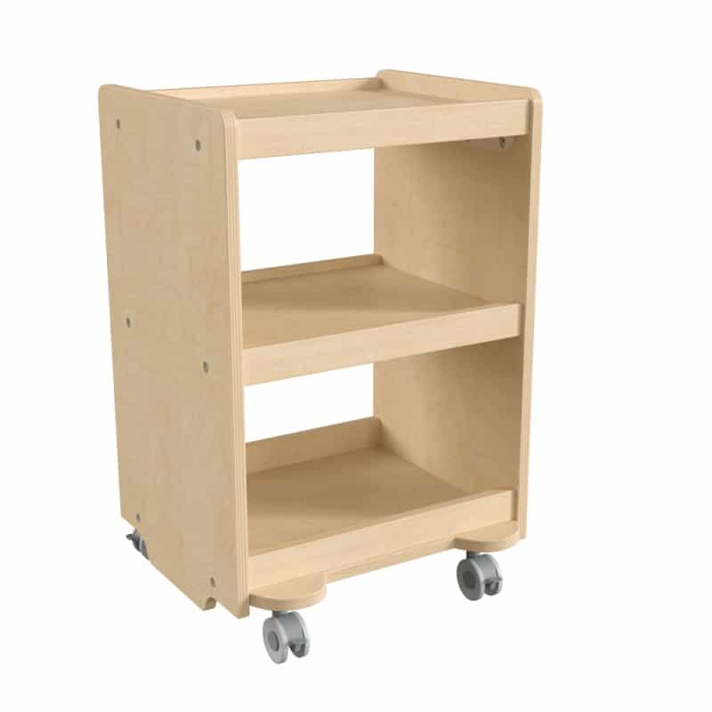 Bright Beginnings Commercial Wooden Mobile Storage Cart With 3 Storage Tiers And Locking Caster Wheels, Natural