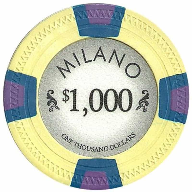 Milano 10 Gram Clay Poker Chip $1000 Sold By The Roll Of 25Pcs