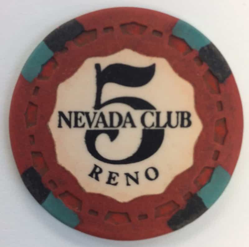 Nevada Club Casino Reno Nevada $5 Chip 1969 Circulated
